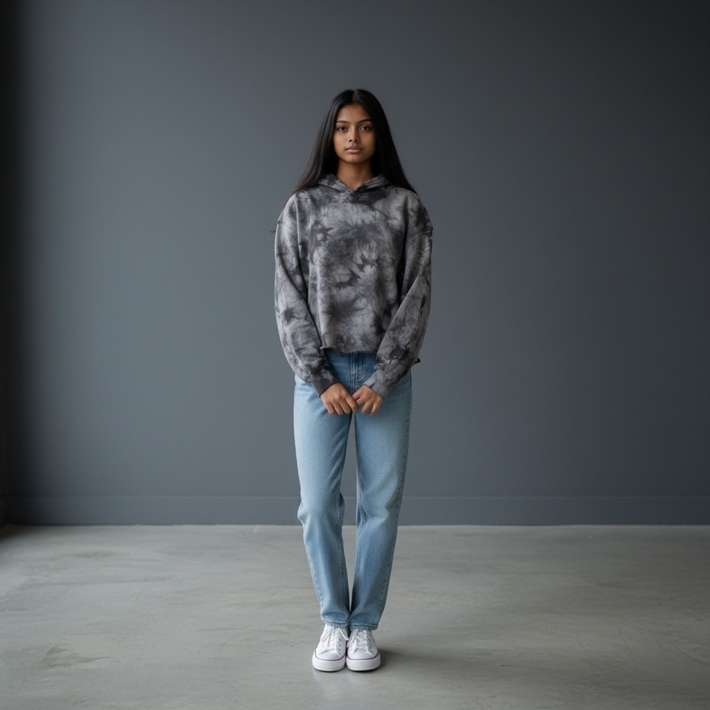 💙 NWT Art Class Gray Tie-Dye Cropped Hoodie | Size: Girls XXL (18) / Women’s M